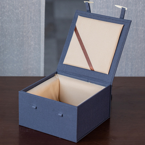 蓝布骨针大茶叶罐茶饼锦盒紫砂壶建盏包装盒古玩瓷器笔筒收纳盒