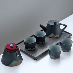 苏氏陶瓷 SUSHI CERAMICS 手绘彩画整套茶具山形画茶壶茶杯子配干