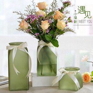 花瓶摆件磨砂复古玻璃花瓶小清档创意简约花干花装饰现代简约客厅