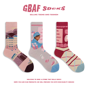 "GBAF"小众设计感袜子ins潮超火的百搭中筒袜日系卡通纯棉长袜女