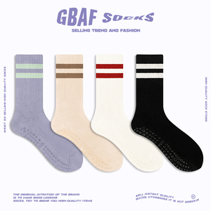 “GBAF"条纹瑜伽袜子专业普拉提地板袜毛巾底防滑纯棉运动中筒袜