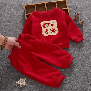 男童女宝宝春装一岁婴儿分体套装周岁婴幼儿卫衣洋气春秋两件套红