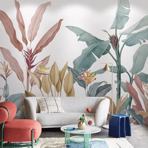 热带植物芭蕉壁画艺术壁纸卧室定制墙布北欧手绘客厅电视背景墙纸