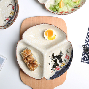 日式陶瓷三格盘早餐沙拉盘餐具多格盘小菜盘食堂餐盘分格学生餐盘