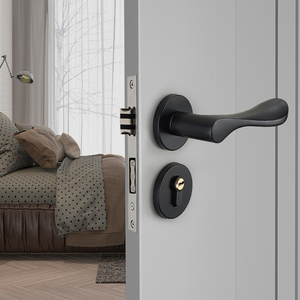 门锁室内卧室房门锁美式黑色实木门把手家用静音通用分体式锁具