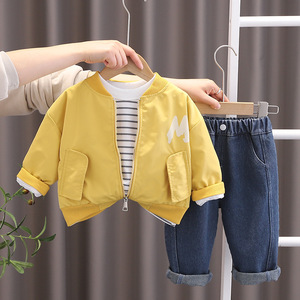 1岁男童春装套装0一3周婴儿女孩宝宝2024新款三件套4外套分体套装