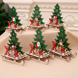 圣诞装饰品 圣诞节创意彩绘木质拼装DIY雪橇车摆件拼板拼图礼品