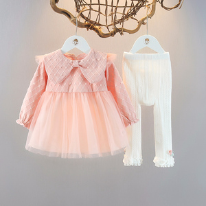 婴儿早春裙子套装女宝宝初春装衣服一2三4岁女童春季公主纱裙套装