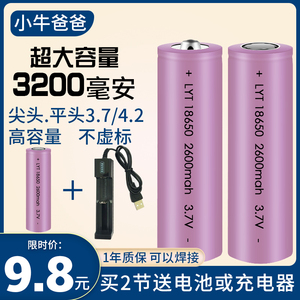18650充电锂电池尖平头 3.7v强光手电筒头灯喇叭 4.2v电池充电器