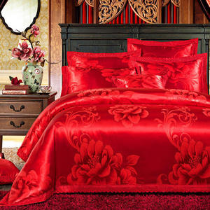 贡缎床上四件套欧式提花棉棉婚庆蕾丝大红床单双人床上用品4件套