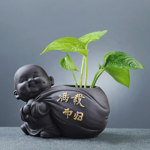 创意精品弥勒佛紫砂茶宠摆件茶桌上可养水培植物花器茶具配件摆设