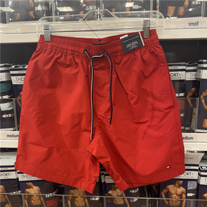代购正品Tommy汤米沙滩裤男士夏季速干休闲裤纯色运动红色短裤男