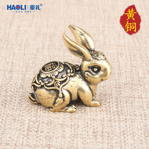 纯铜小兔子摆件实心黄铜手把件金属福兔吉祥物幸运兔挂件创意礼物