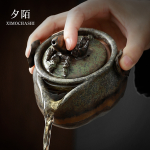 中式复古粗陶手抓壶志野柴烧宝瓶茶壶单壶窑变茶具泡茶壶盖碗家用