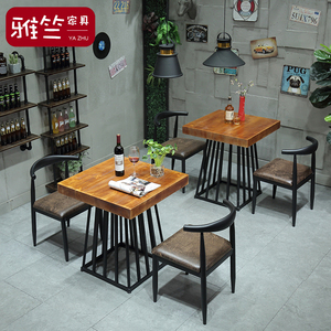正方形实木小餐桌组合 奶茶咖啡店茶餐厅酒吧台桌美式loft阳台桌