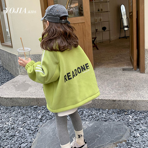 女童双面摇粒绒外套2023韩版秋冬儿童装洋气加厚时髦大童冬装卫衣