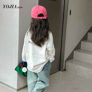 YOJIA女童长袖T恤春秋款2024新款韩版女孩圆领上衣儿童打底衫春装