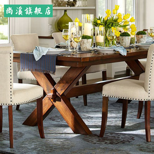 美式纯实木餐桌椅组合复古长桌子餐厅饭桌原木大户型咖啡桌民宿风