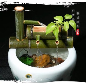 竹子流水摆件养鱼过滤加氧自动竹子流水器循环石槽水缸鱼缸过滤器