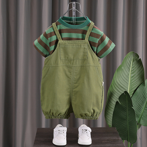 男童夏装休闲背带裤套装1一2-3岁宝宝时髦洋气韩版女童短袖两件套