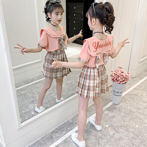 女童洋气时髦JK裙子套装AJ夏装双胞胎三四五六七八十岁小女孩衣服