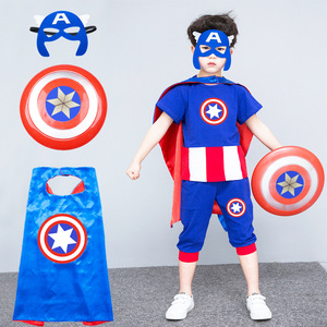 美国队长衣服装儿童超人盾牌套装夏季复仇联盟奥特曼卡通童装走秀