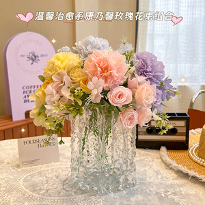 康乃馨假花仿真花摆设房间卧室插花客厅装饰花艺餐桌摆件干花花束