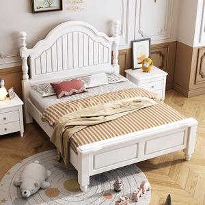 白色全实木儿童床女孩公主床美式单人床1米2小户型1.35男孩女童床
