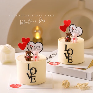 520情人节网红情侣小熊蜡烛蛋糕装饰摆件情侣表白爱心卡烘焙装扮