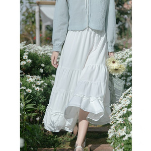 日本代购SLY 白色半身裙女2024春季新款高腰中长款A字裙蛋糕裙