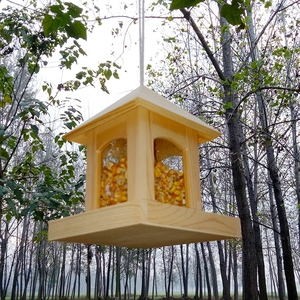 跨境鸟食盒小鸟喂鸟器木质喂食器喂鸟器户外悬挂式自动喂鸟器防雨
