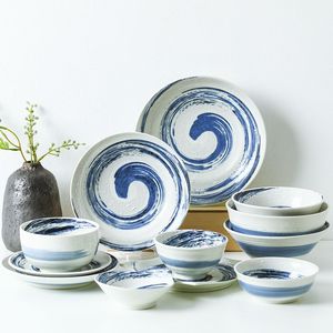 日本进口陶瓷粉吹清流和风面碗盘子日式家用饭碗釉下彩餐具复古碟