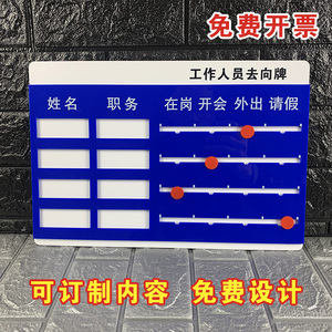 人员去向牌定制告知牌亚克力岗位职责牌员工工作状态标识牌公示牌办公室岗位职位牌照片指示公司宿舍在岗门牌