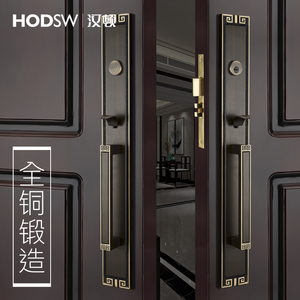 汉顿全铜中式别墅大门锁真假对开黄铜门锁复古实木门双开青古大锁