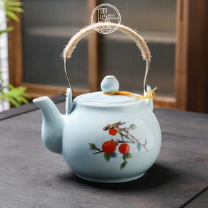 中国风萬事如意粉青大号提梁壶冷凉水壶带过滤家用中式简约茶壶杯
