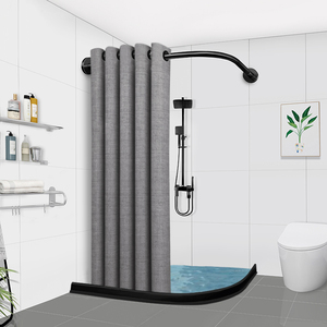 浴室隔断帘弧形浴帘套装免打孔淋浴洗澡间L型磁吸干湿分离防水布