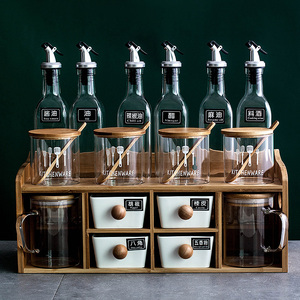 厨房玻璃调料盒调料瓶套装油瓶组合装北欧家用双层陶瓷调味盐糖罐
