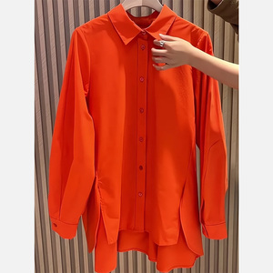欧货设计感小众橘红色上衣2024春季新款韩版宽松长袖叠穿打底衬衫