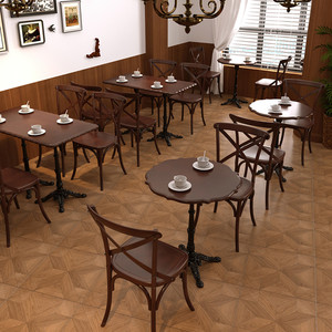 美式复古咖啡厅桌椅主题西餐厅实木餐椅奶茶蛋糕烘焙甜品店小桌子
