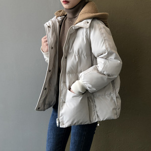 2021冬季新款毛线帽棉服短款女韩版宽松棉衣面包服80290