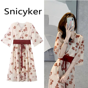 碎花汉服 Snicyker 国色天香！轻熟风御姐收腰显瘦气质连衣裙女夏