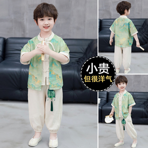 男童夏装短袖套装男孩小儿童国风古风汉服新中式夏季潮男宝宝4岁9