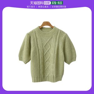韩国直邮[22XX]羊毛混纺绞花圆领半袖针织衫
