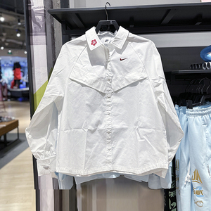 Nike耐克2024春季新款女子领口小花宽松翻领长袖白衬衫外套HF1131
