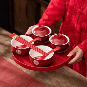 结婚改口敬茶杯一整套碗筷喜碗全套婚礼红色盖碗喜杯茶杯婚庆礼品