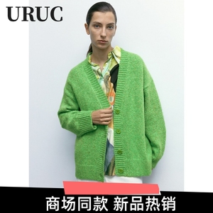UR UC2023春季新款 女装慵懒感抹茶绿宽松绿色毛衣外套