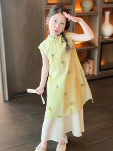 女童连衣裙2024新款夏季儿童新中式套装女大童裙子中国风旗袍夏装