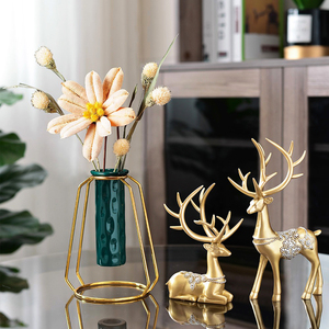 美式创意花瓶鹿摆件轻奢仿真干花客厅餐桌面电视柜房间装饰品室内
