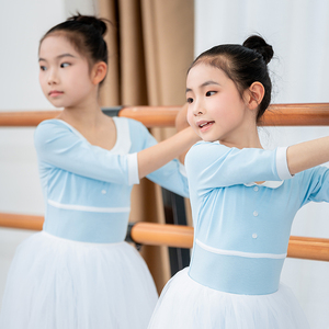 儿童舞蹈服女童芭蕾舞练功服跳舞服中国舞服蓝色艺考体服半身纱裙