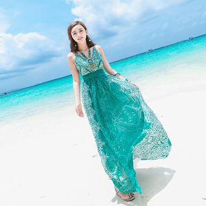 海南三亚沙滩裙泰国普吉岛海边度假气质超仙到脚踝长裙雪纺吊带裙
